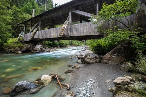 Waterfall with bridge Stock Photos