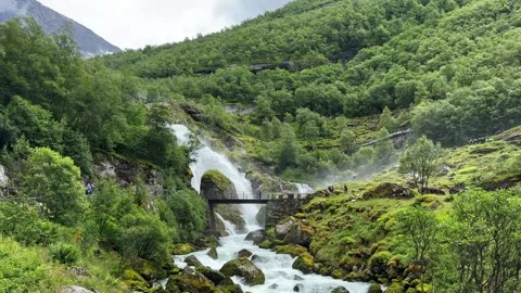 Waterfall briksdalsbreen norway Video stock 337364602