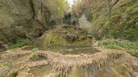 Waterfall Bulgaria fly up fpv drone Stock Footage 234647199