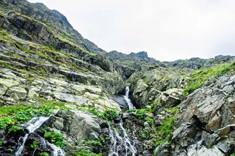 The waterfall called Balea on the Transfagarasan road from Fagaras mountains Stock Photos