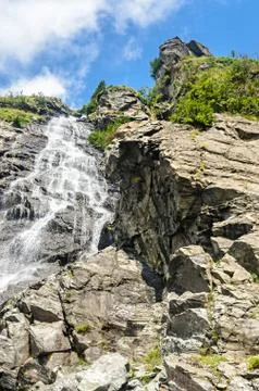 The waterfall called Balea on the Transfagarasan road from Fagaras mountains Stock Photos
