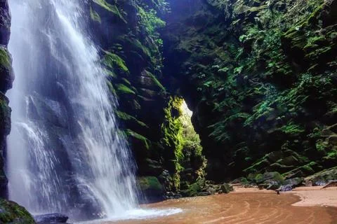 Waterfall called Buraco do Padre in Ponta Grossa, Parana, Brazil Stock Photos