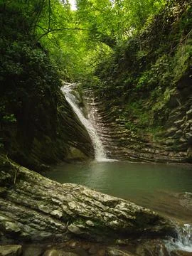 Waterfall in the canyon 스톡 사진