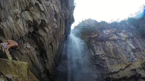 Waterfall in Canyons in Escarpas do Lago, Minas Gerais, Brazil Video stock 45618121