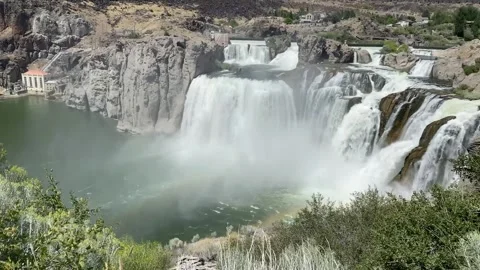 This waterfall is carved into ancient basalt cliffs Stock Footage 340267878