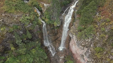 Waterfall Cascade in Alberta, Canada with Rise Stock Footage 345671640