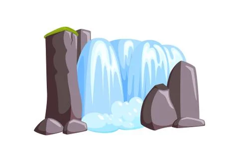 Waterfall cascade in cliffs. Cascade of water for mountain river landscape Stock Illustration