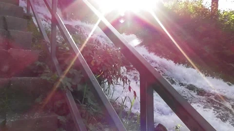 Waterfall of the Cascade de Coo with low sun light 스톡 동영상 253491460
