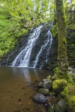 Waterfall Cascade de la Roche near Cheylade, French highlands, France Foto stock