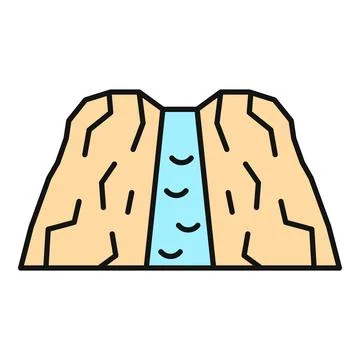 Waterfall cascade flowing between mountain cliffs icon Stock Illustration