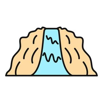 Waterfall cascade flowing down mountain river icon Stock Illustration