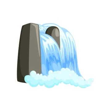 Waterfall cascade in splashing down with foam. Isometric cascade of water in Stock Illustration