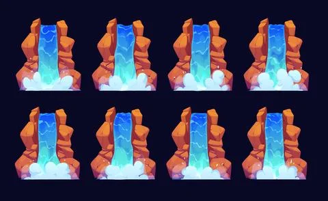 Waterfall cascade sprite sheet animation of water 스톡 일러스트