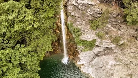 This waterfall cascades through dense beech forests Stock Footage 340267040