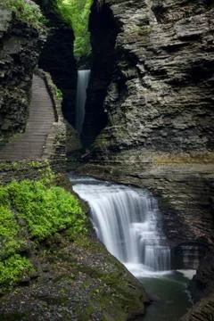 Waterfall Cascades Through Watkins Glen State Park, New York Stock Photos