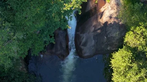 Waterfall Cascading Down On Rocks In Summer - Aerial Drone Shot 動画素材 281249225