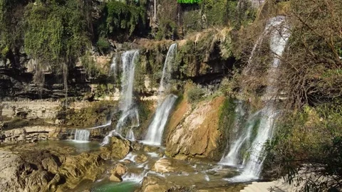 Waterfall Cascading Down Rocky Cliff in Furong Town, Hunan, China Video stock 342003787