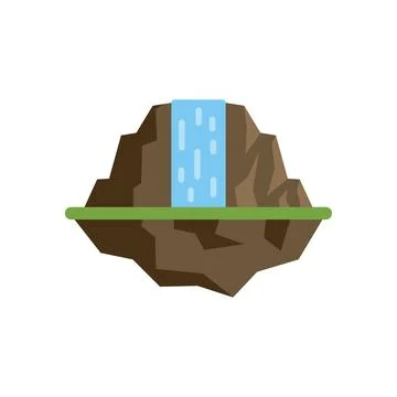 Waterfall cascading down rocky mountain in flat design style Stock Illustration