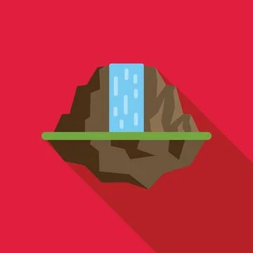 Waterfall cascading from mountain on red background with shadow Illustrazione stock