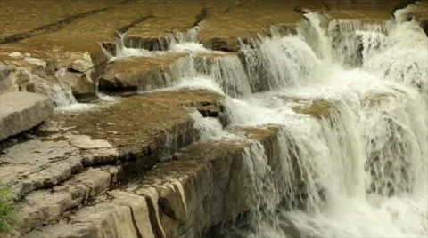 Waterfall Cascading Over Ledge, Lush Forest Waterfalls Stock Footage 50415271