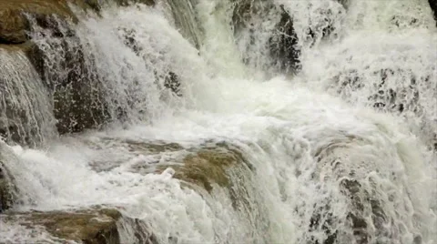 Waterfall Cascading Over Ledge, Lush Forest Waterfalls Stock Footage 50415274