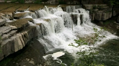 Waterfall Cascading Over Ledge, Lush Forest Waterfalls Lonshot Stock Footage 50415277