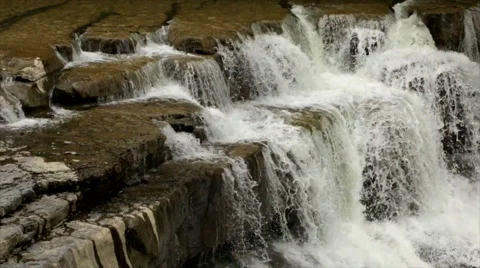 Waterfall Cascading Over Ledge, Lush Forest Waterfalls Stock Footage 50415506
