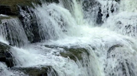Waterfall Cascading Over Ledge, Lush Forest Waterfalls Stock Footage 50415526