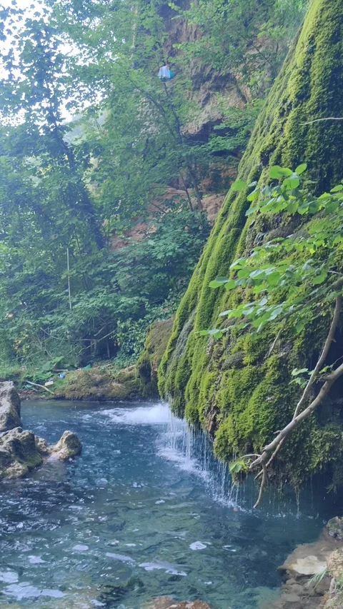 Waterfall Cascading Over Mossy Rocks Stock-Footage 296864128