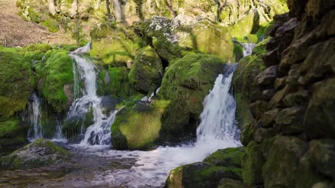 Waterfall Cascading Over Mossy Rocks • Clean Mountain Stream Serbia Stock Footage 323104719
