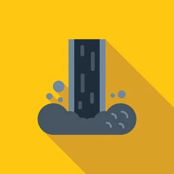 Waterfall cascading into pool of water with long shadow on yellow background Illustrazione stock