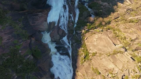 Waterfall Cascading Through Rocky Terrain In Dumbria, Spain Stock Footage 263728035