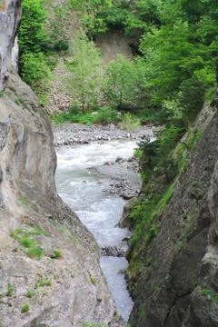 Waterfall in caucasus mountains Stock Photos