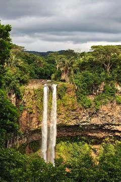 The waterfall Chamarel, Mauritius 스톡 사진