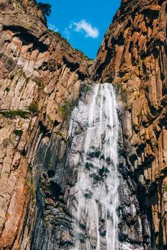 Waterfall in Chegem. Mountain waterfall Stock Photos