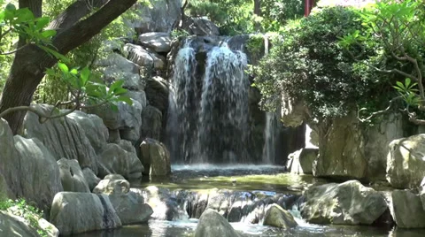 Waterfall in Chinese Garden Stock Footage 36644431