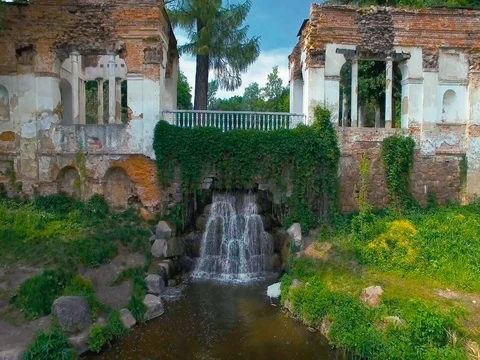 Waterfall in a city park Stock Footage 77049223