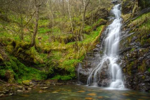 Waterfall in a cliff by the forest Stock Photos