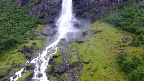Waterfall off cliff in Norway Stock Footage 70797594
