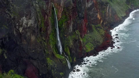 Waterfall in the cliffs on the north coast of Madeira, Atlantic Ocean Stock Footage 151817883