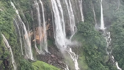 This waterfall creates multiple parallel streams during monsoon Stock Footage 340267874