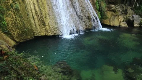 Waterfall with Crystal Clear Water in the Forest Stock Footage 344714510