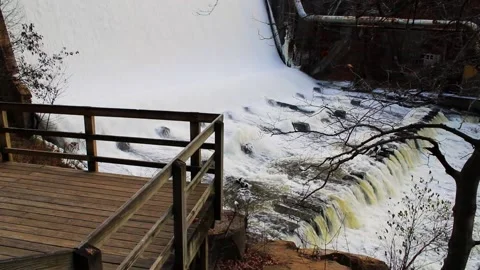 Waterfall Dam with Dock Stock Footage 222865030