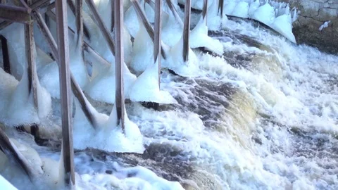 Waterfall On a Dam of Mountain River Stock Footage 70996067