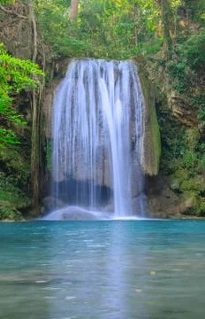 Waterfall in deep forest at erawan waterfall national park, Stock Photos