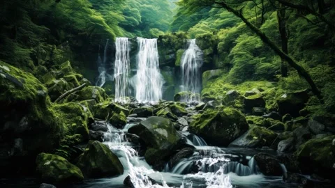 Waterfall in deep forest on mountain Loop Stock Footage 251739854