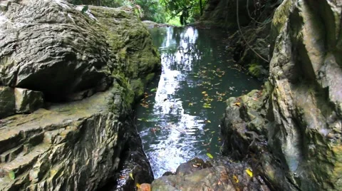 Waterfall in deep jungle forest on Koh Samui. HD. 1920x1080 Stock Footage 43863780