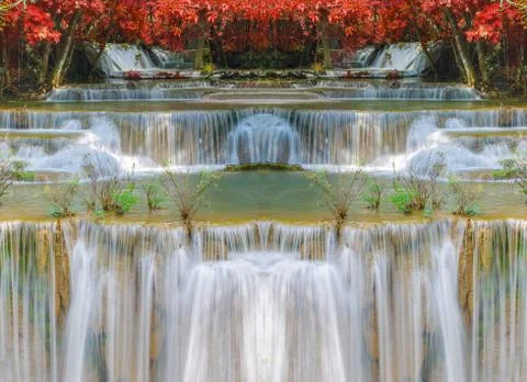 Waterfall in deep rain forest jungle (huay mae kamin waterfall in kanchanabur Stock Photos