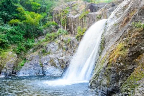 Waterfall in deep rain forest. Stock Photos