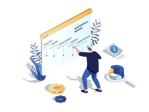 Waterfall Development Isometric Illustration Stock Illustration